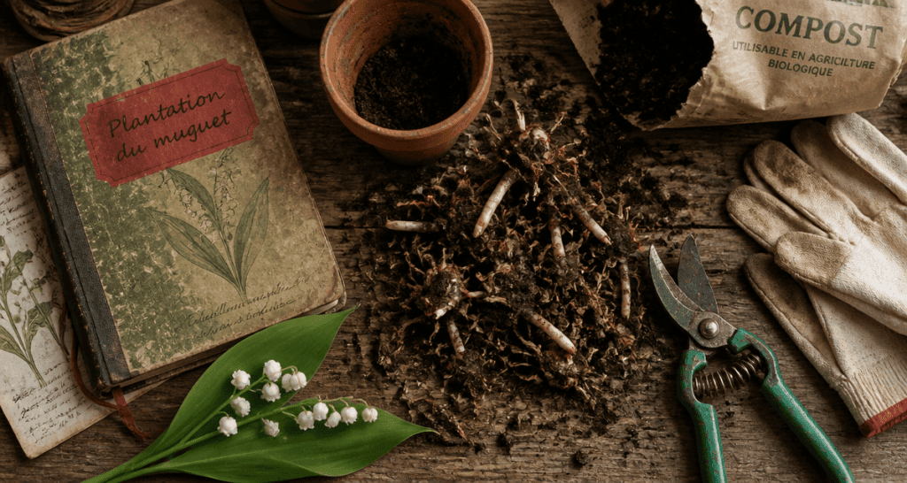 quand planter le muguet outils et griffes sur table