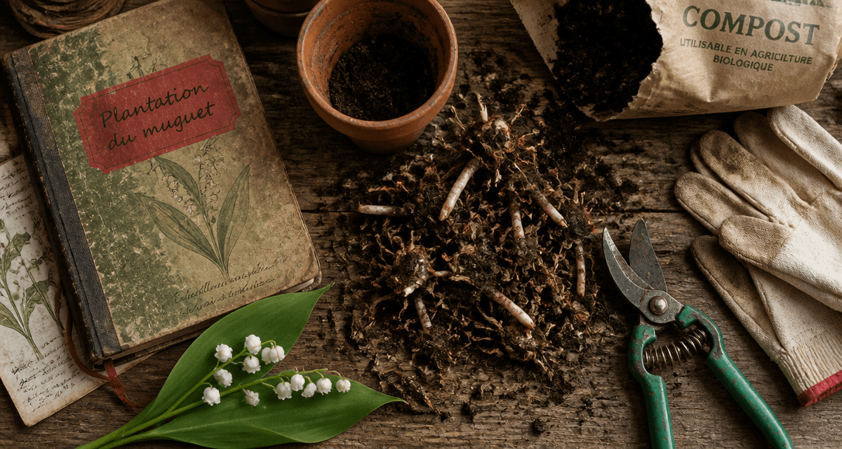 quand planter le muguet outils et griffes sur table