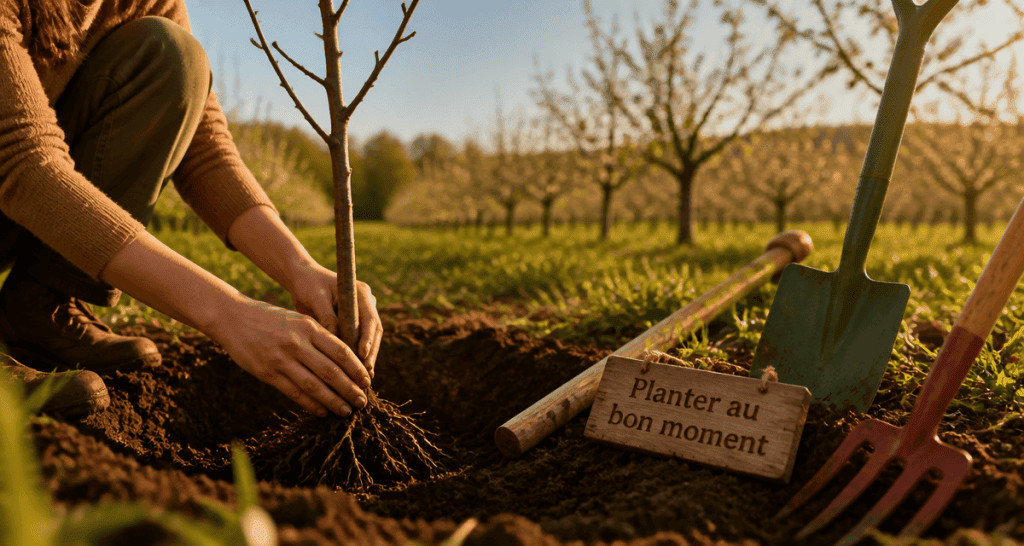 quand planter un arbre fruitier jeune pommier main terre