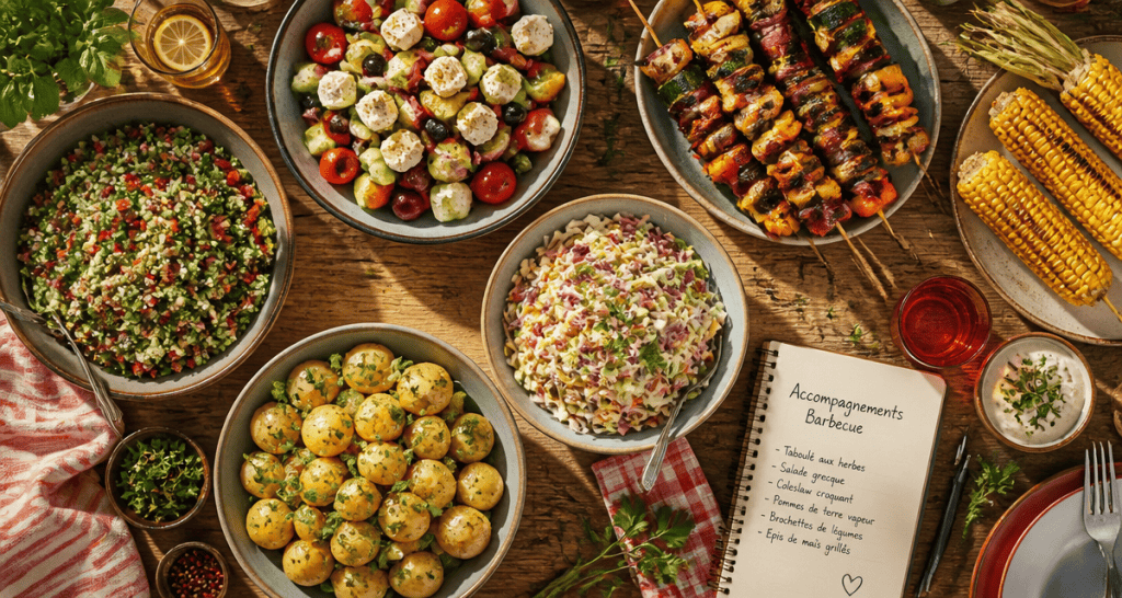 Quel accompagnement avec un barbecue, salades et légumes sur table