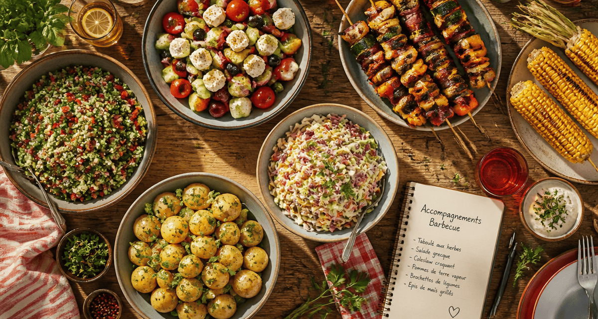 Quel accompagnement avec un barbecue, salades et légumes sur table