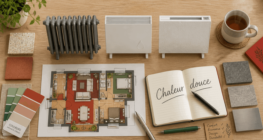 radiateur à inertie comparatif trois modèles sur table