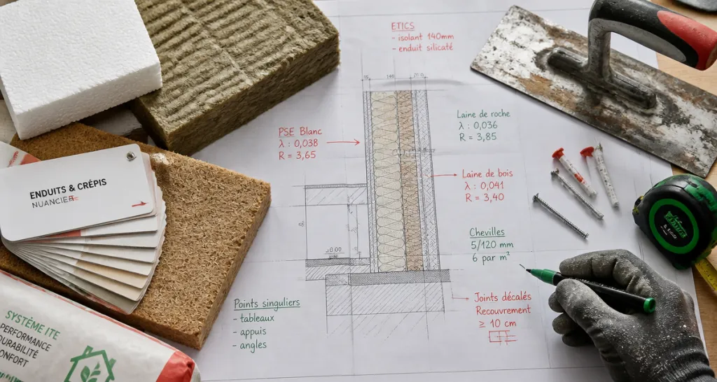 crepi isolant echantillons et outils sur plan