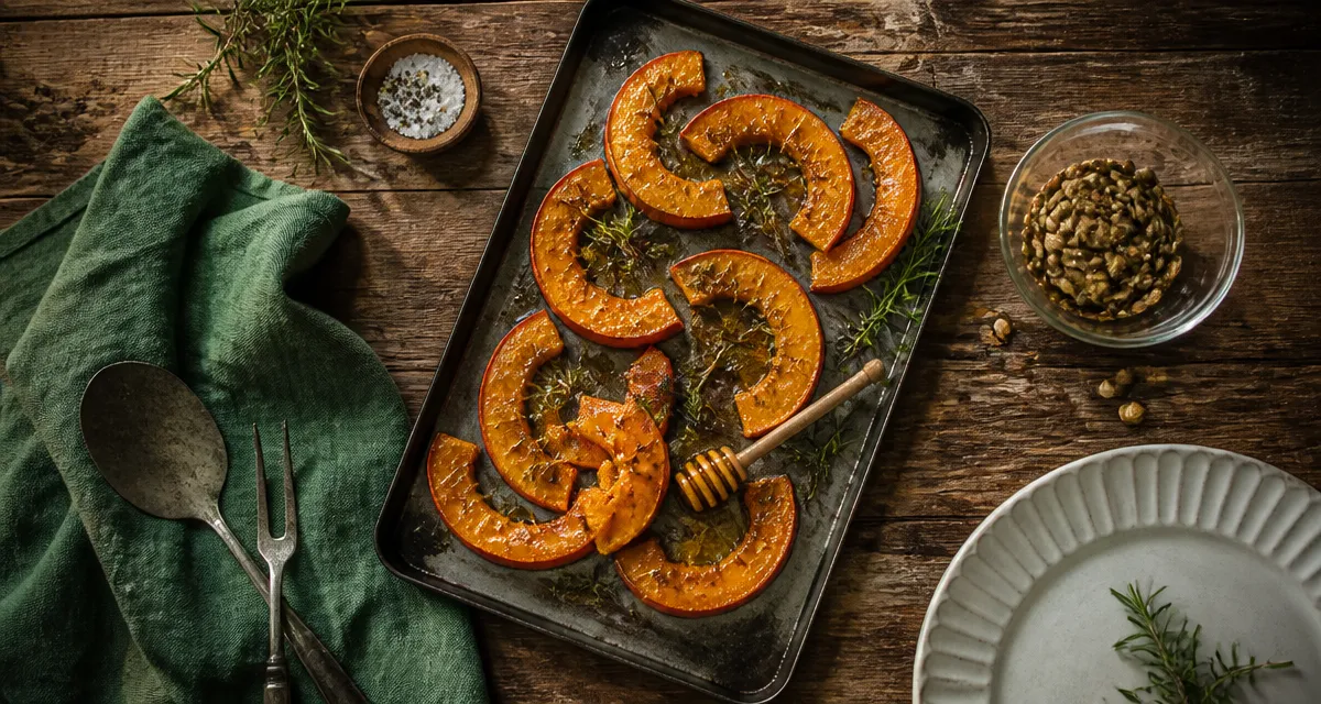 Cuire un potimarron rôti avec peau et graines grillées