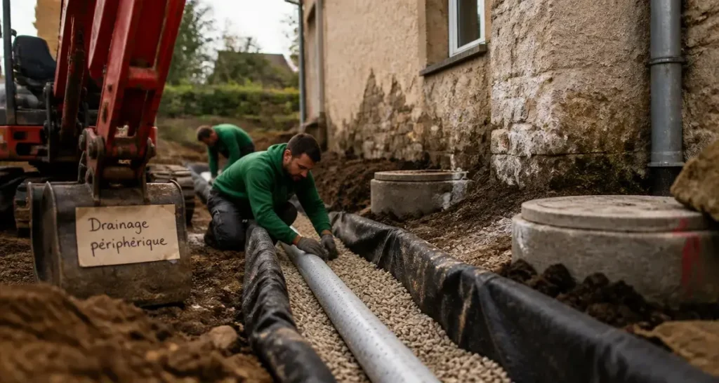 Drainage maison ancienne prix : pose de drain périphérique autour des fondations