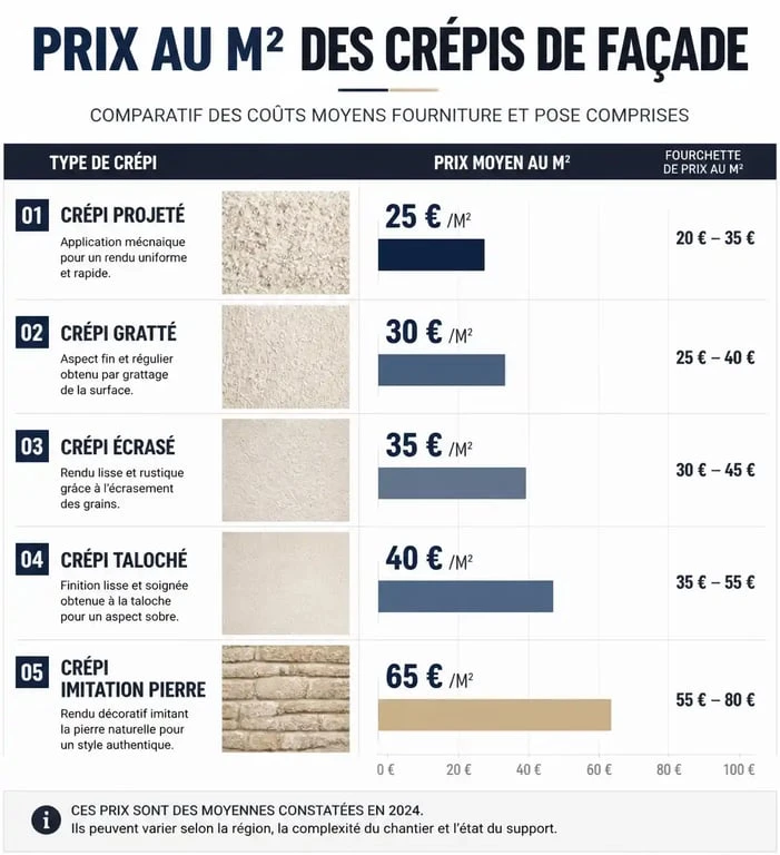 Comparatif des prix au m2 des différents types de crépi de façade