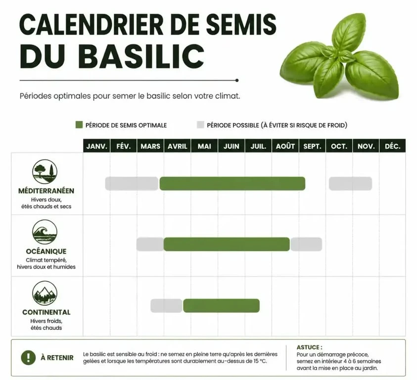 Calendrier de semis du basilic par zone climatique pour réussir sa culture