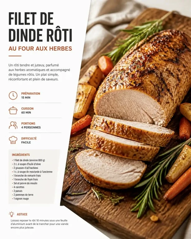 Filet de dinde au four moelleux et doré, prêt à être dégusté