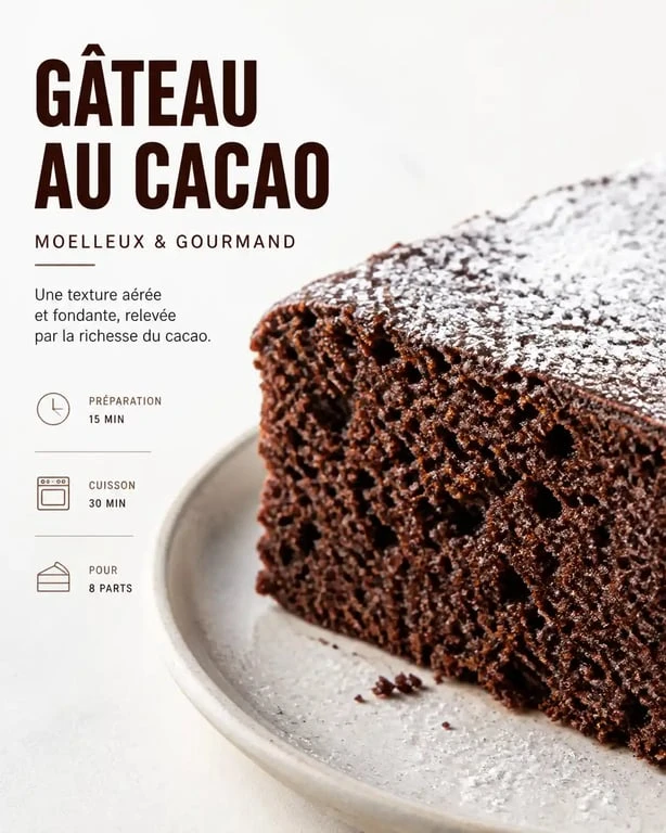 Gâteau au cacao moelleux fait maison, recette simple et rapide