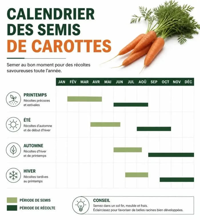 Calendrier de semis des carottes par saison et période de récolte