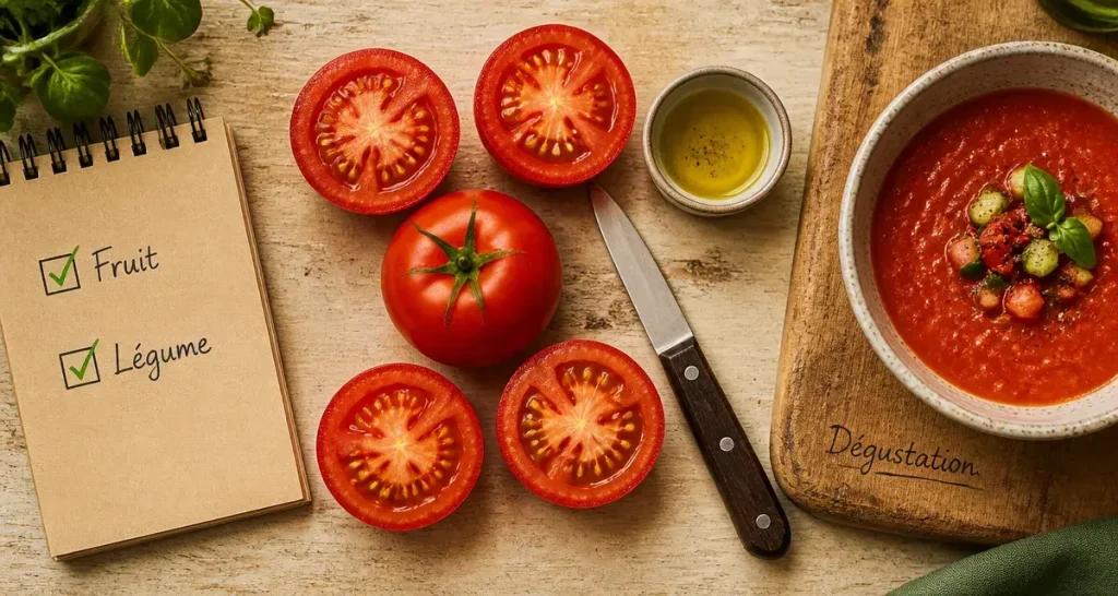La tomate est fruit ou legume : tomates, huile d’olive et gaspacho