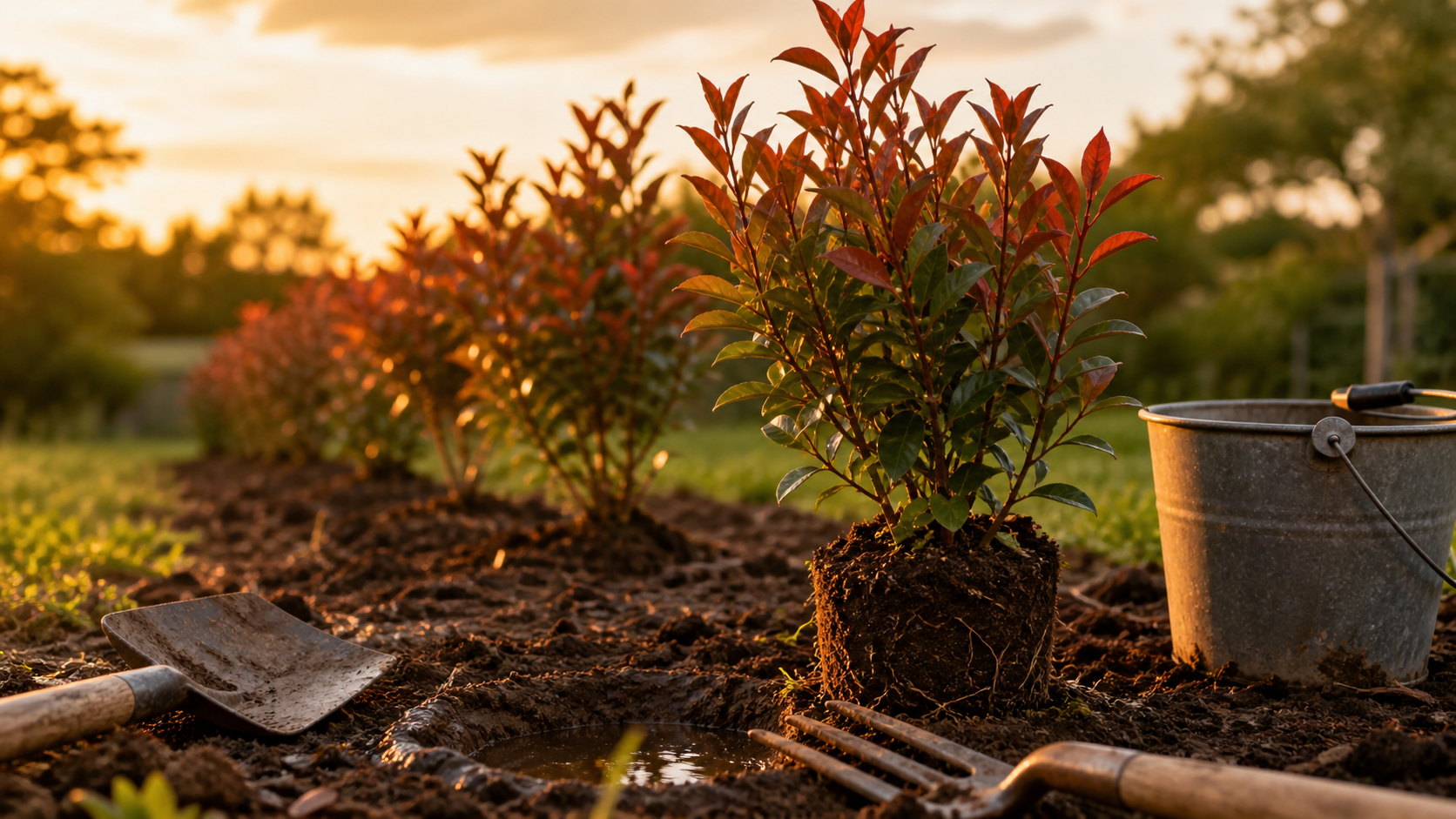 Quand planter photinia : motte humide et sol préparé pour une haie