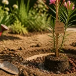 Quand planter un laurier rose en pleine terre : jeune plant en fosse