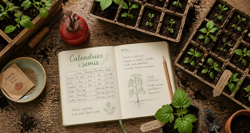 quand semer graines de tomates sur table de jardinage