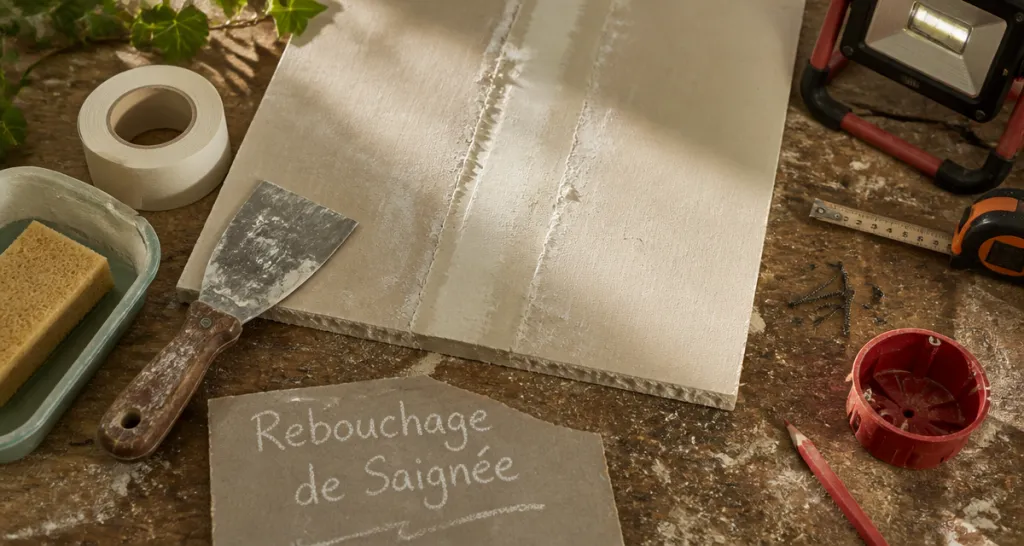 reboucher saignée placo plan de travail outils