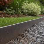 Bordure de jardin en metal en acier entre pelouse et gravier