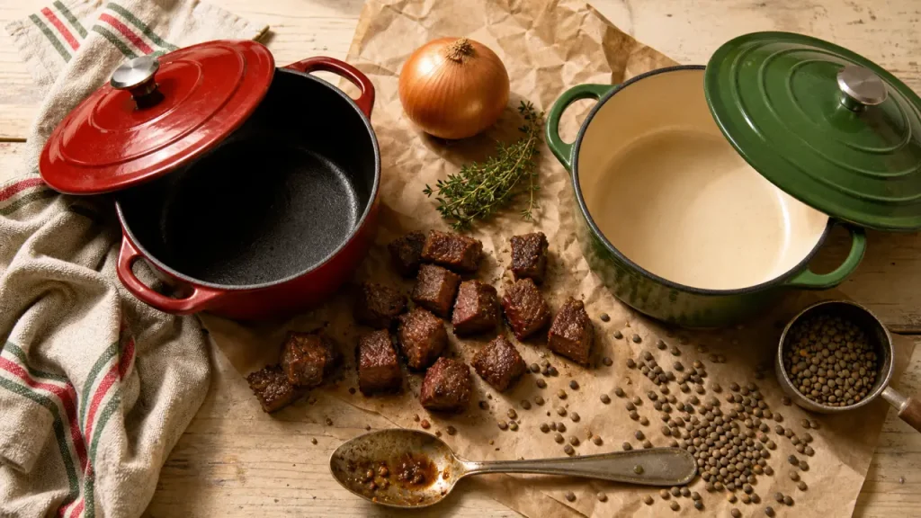 Cocotte Staub Le Creuset : couvercle à picots, émail clair ou poids