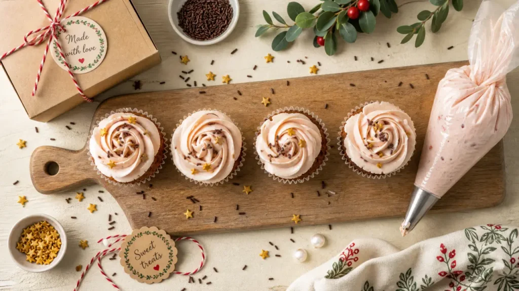 Decoration muffins : topping vanille rosé et sprinkles bien posés sur muffins