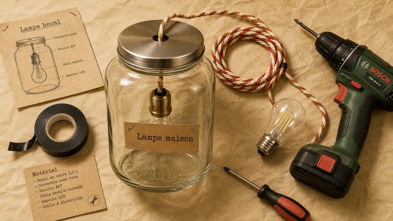 DIY lampe : bocal en verre transformé en luminaire design