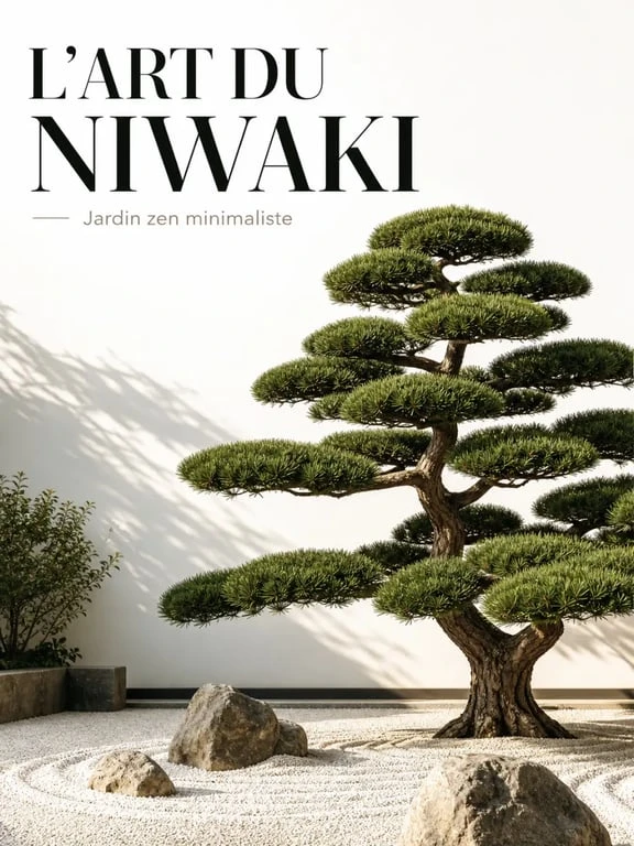 Arbre japonais taillé en nuages (niwaki) dans un jardin zen