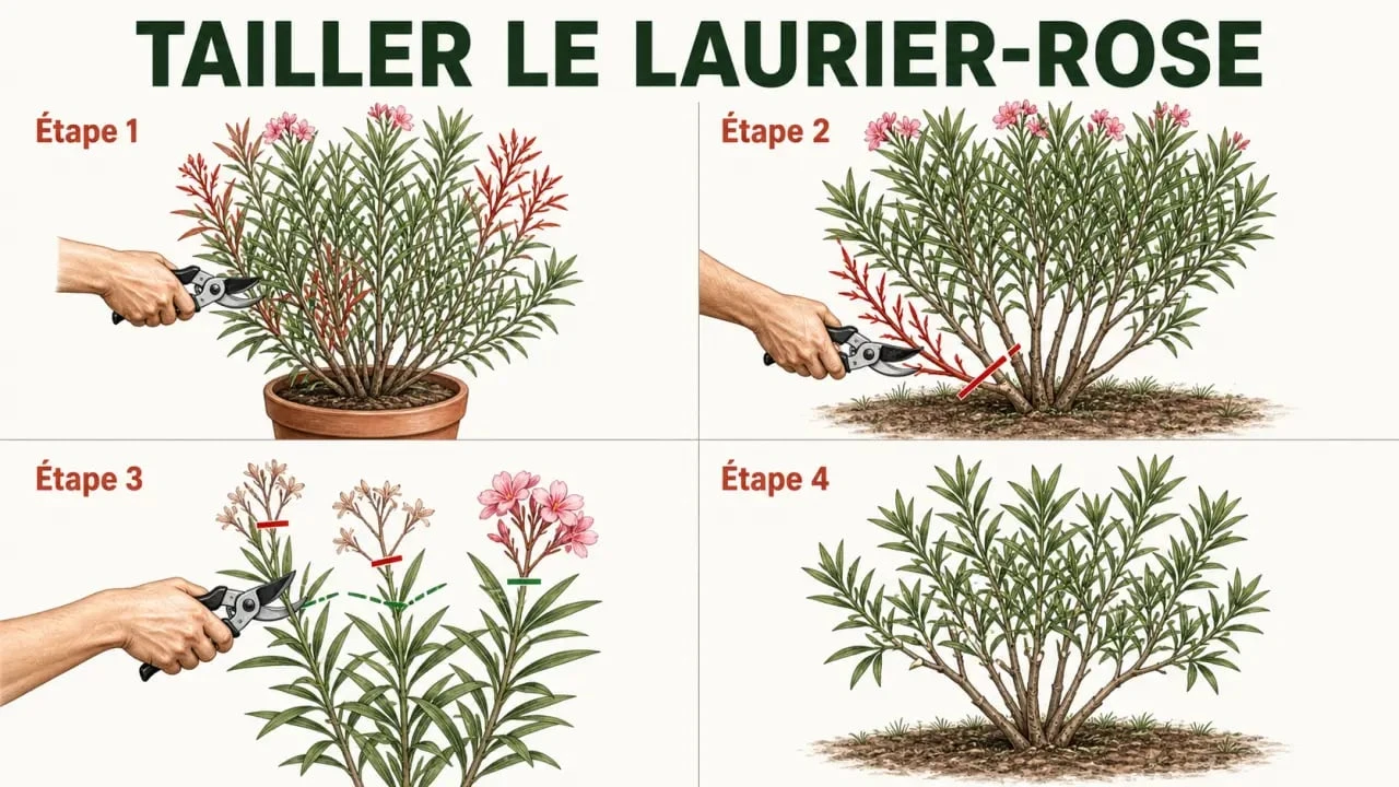 Comment tailler laurier rose : illustration pas à pas des gestes de taille et des branches à couper