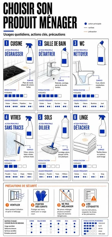 Comparatif visuel d’un produit menage par usage dans la maison