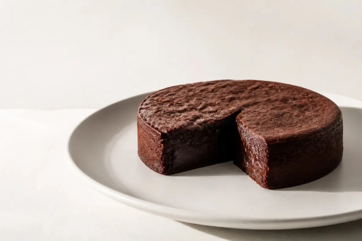 Gâteaux sans farine et sans oeuf : fondant au chocolat moelleux servi sur assiette blanche