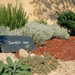 Jardin méditerranéen sans entretien avec gravier, pouzzolane et aromatiques