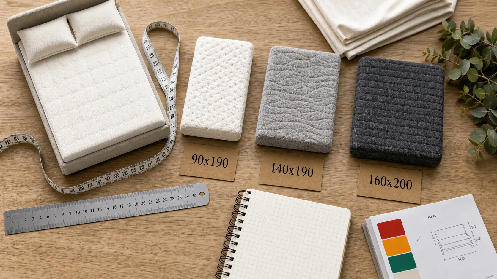 Matelas taille : 20 cm de plus, 80 à 90 cm par personne