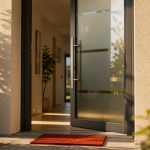 Porte d entrée alu vitrée, lumière et sécurité sur façade moderne