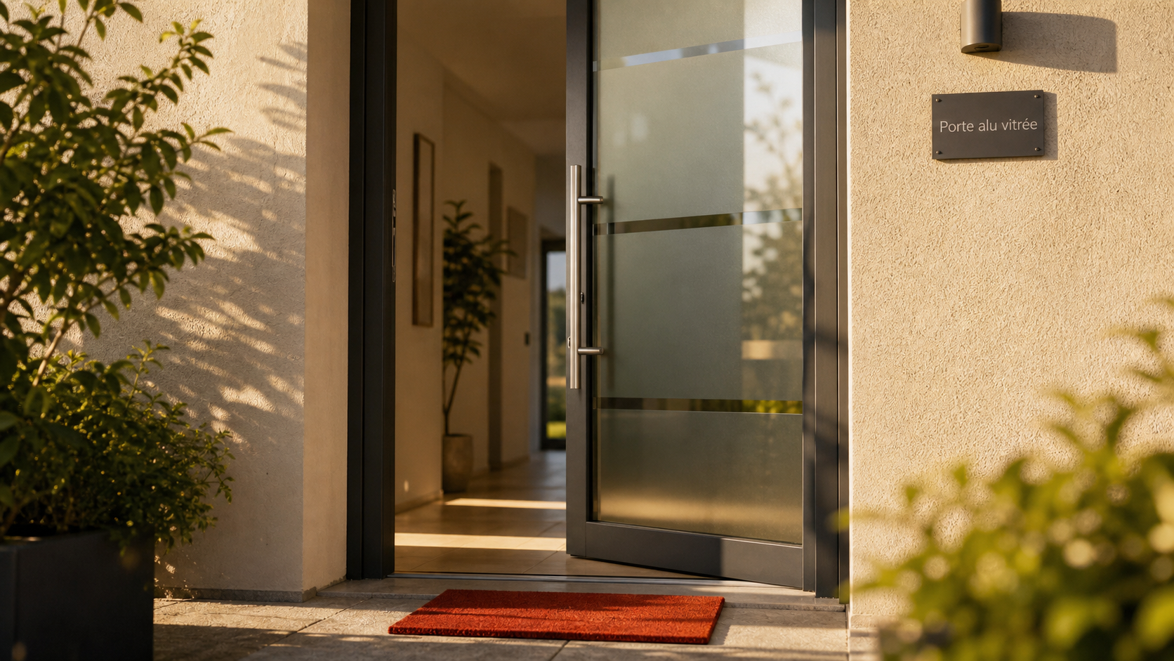 Porte d entrée alu vitrée, lumière et sécurité sur façade moderne