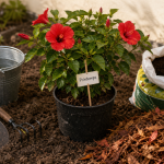 Quand planter un hibiscus en pleine terre : plant en pot, pelle, paillage, terre humide