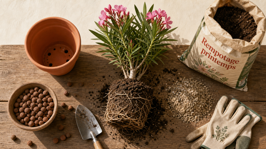 Quand rempoter un laurier rose : pot et terre, rempotage printemps
