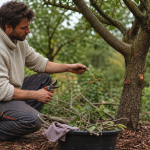 Quand tailler les cerisiers : jardinier taille un cerisier après récolte, sécateur et rameaux