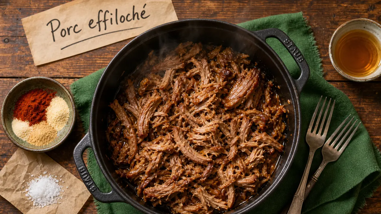 Recette pulled pork : porc effiloché fondant en cocotte en fonte