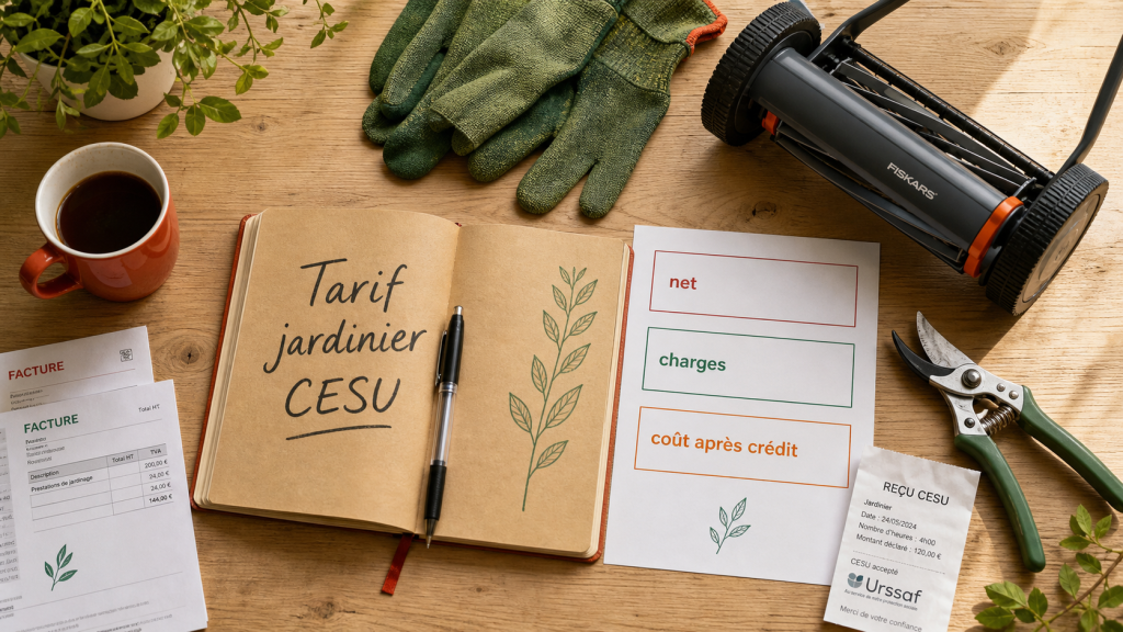 Tarif jardinier CESU : prix net, charges et coût après crédit