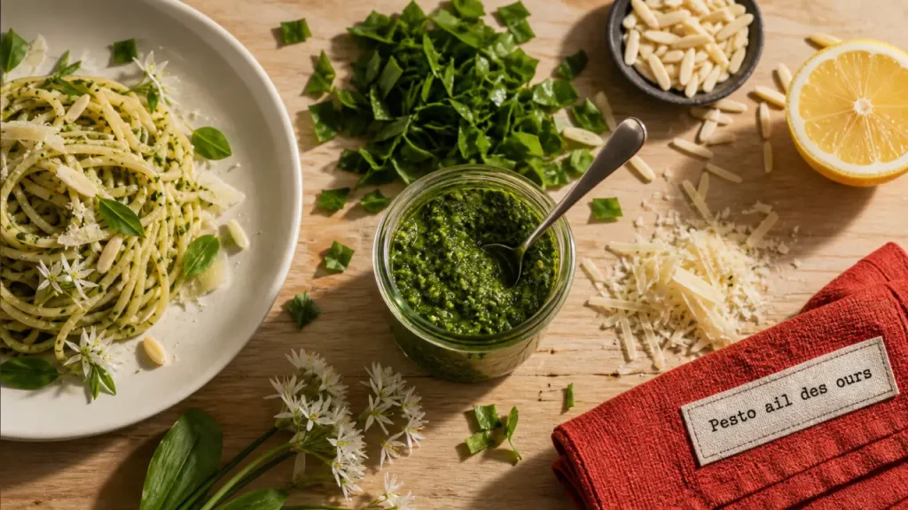 Ail des ours en cuisine : pesto vert de printemps en photo