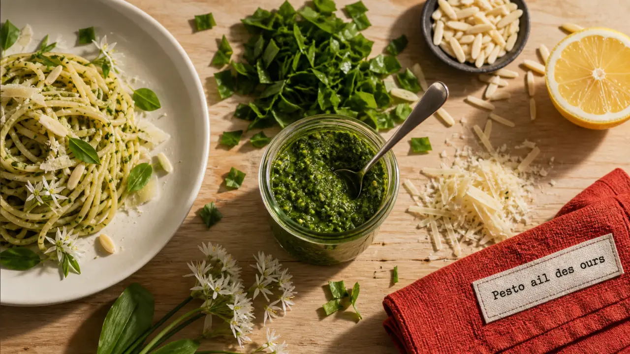 Ail des ours en cuisine : pesto vert de printemps en photo