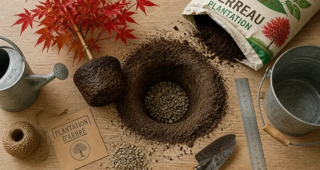 Arbre a planter : motte et fosse de plantation au jardin