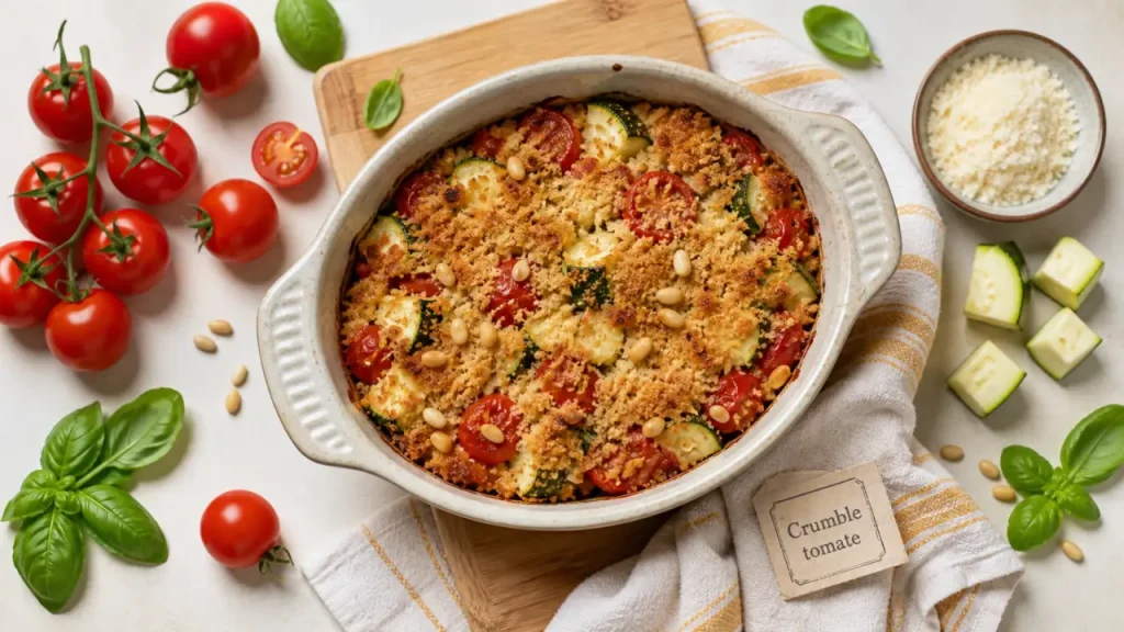 Crumble tomate courgette au parmesan, croustillant et doré