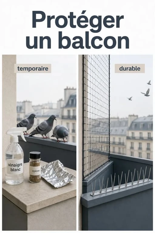 Recette de grand mere pour faire fuir les pigeons sur un balcon avec vinaigre blanc, épices et protections durables