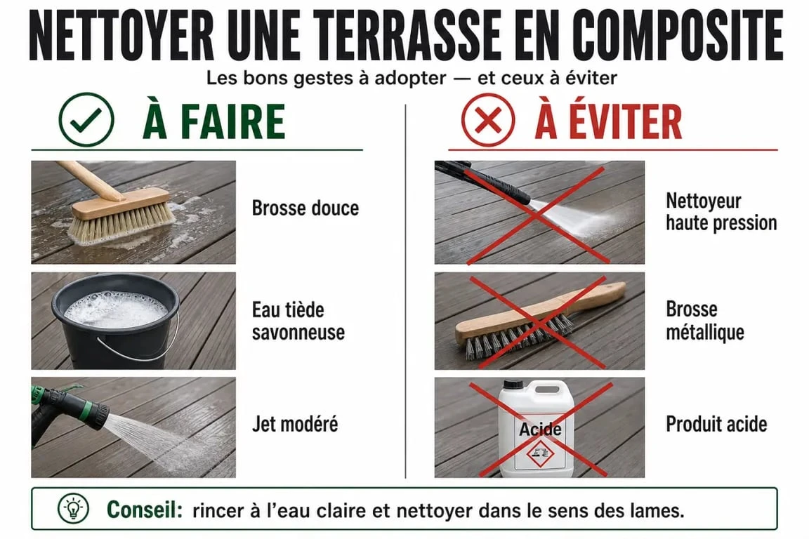Nettoyer terrasse en composite : bons gestes et erreurs à éviter