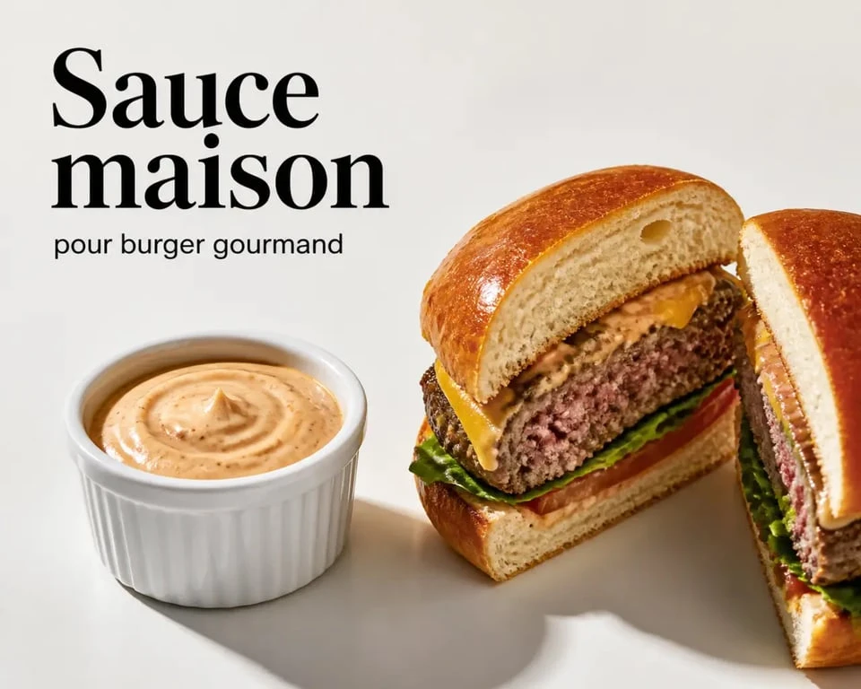 Sauce maison pour hamburger servie en ramequin à côté d’un burger gourmand