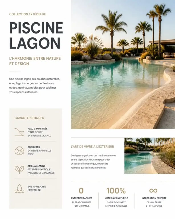 Aménager un espace détente extérieur autour d'une piscine lagon avec plage immergée et végétation exotique