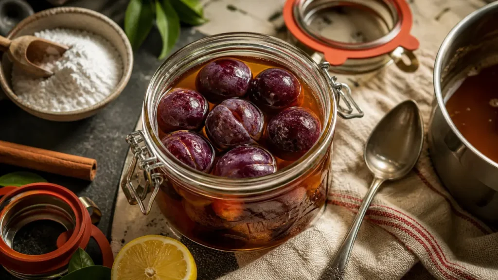 Prunes sirop au bocal, dosage et cuisson 100°C