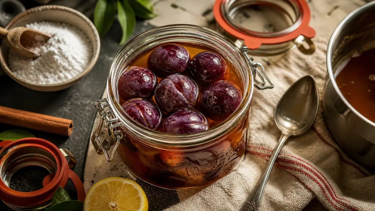 Prunes sirop au bocal, dosage et cuisson 100°C