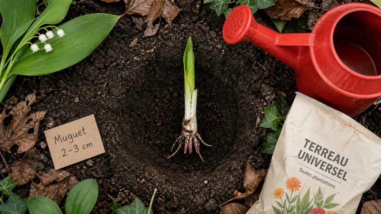 Quand et comment planter le muguet : profondeur 2–3 cm, motte en terre