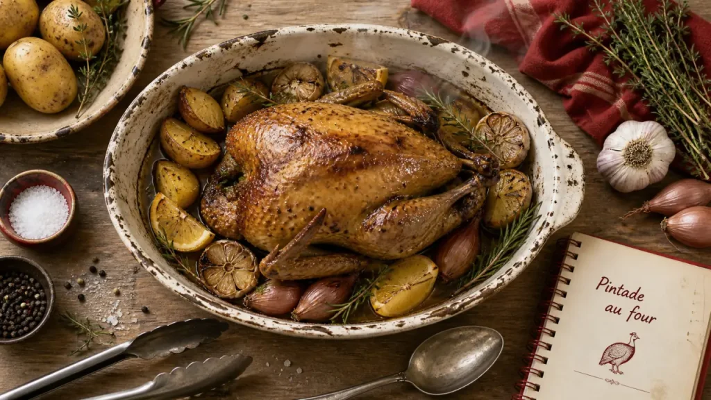 Recette de pintade au four 180°C, pintade rôtie dorée