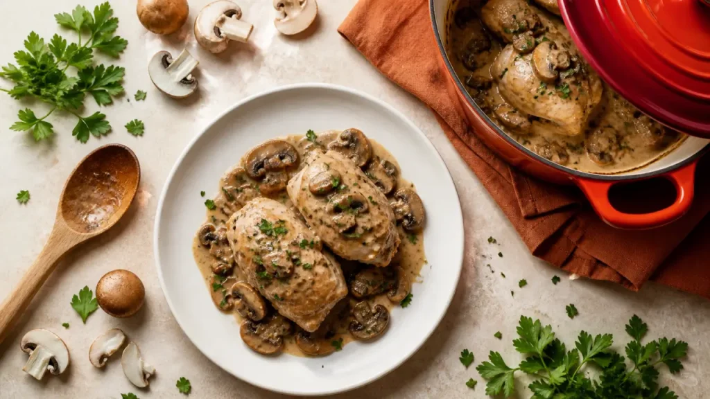 Recette paupiette de poulet à la crème et aux champignons, sauce onctueuse