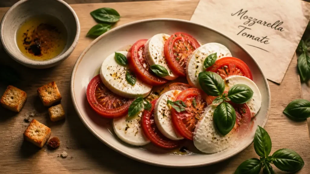Salade mozzarella tomate sans effet aqueux : tomates et mozzarella égouttées, basilic, vinaigrette
